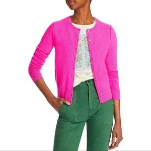 Aqua Pink Peony Cashmere Crewneck Cardigan Sweater Size Small Barbiecore Soft